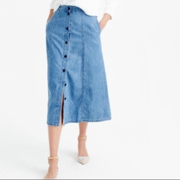 J. Crew Dresses & Skirts - J. Crew Soft Chambray Denim Midi Skirt